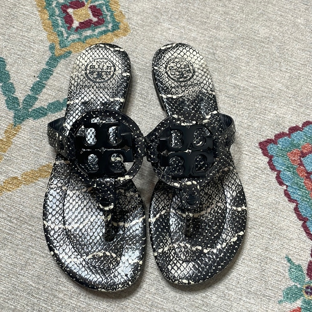 TORY BURCH MATTE SNAKESKIN MILLER SANDALS